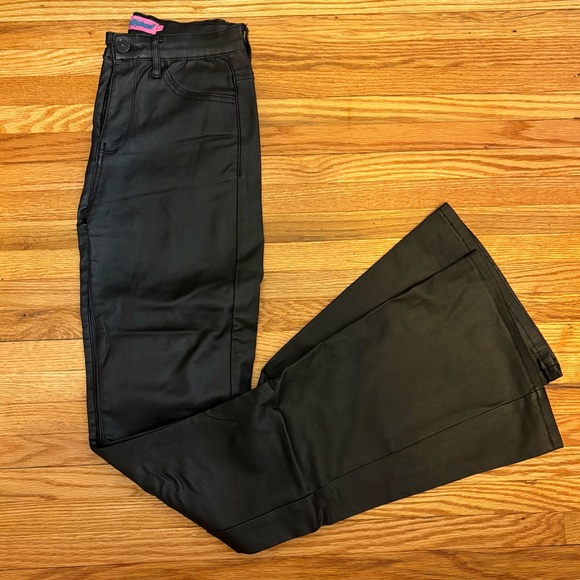 Edikted Pants - Chic Black Flared Faux Leather Pants